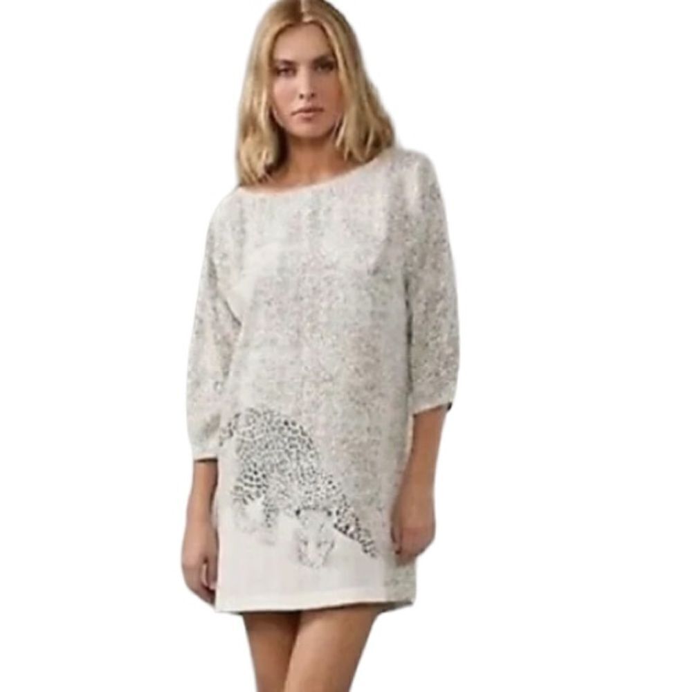 Joie silk cheetah dress gray and white with Dolan sleeves and slits on sides-S